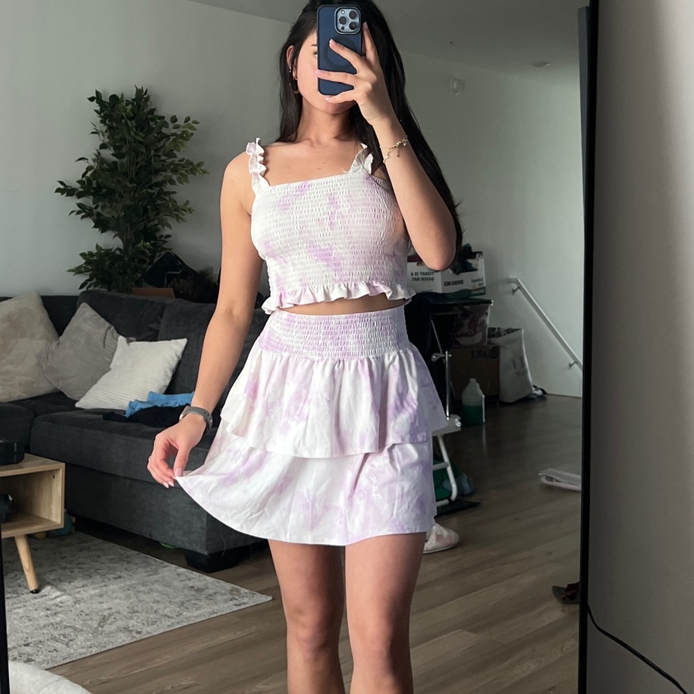 2pc Set Top & Skirt Lilac & White
